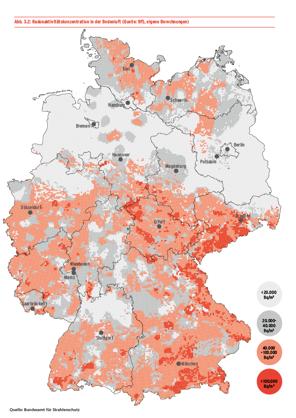 Zemljevid koncentracije radona v Nemčiji